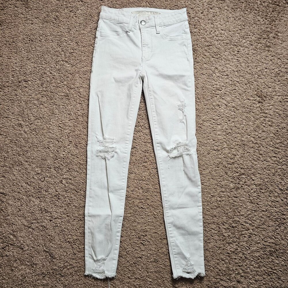 American Eagle Jeans Womens 0 25x27 White High Rise Jegging Denim Distressed